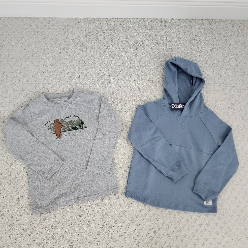 Carters OshKosh Boys 5T Gone Fishing Bear Tee and Blue Hoodie 2pc Set NWT